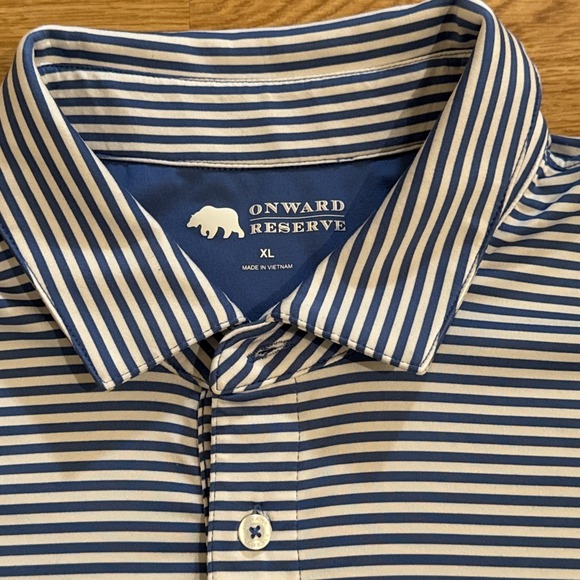 Onward Reserve Golf Polo Shirt Men's XL Blue Stripe Performance Polo Stretch - Picture 1 of 7